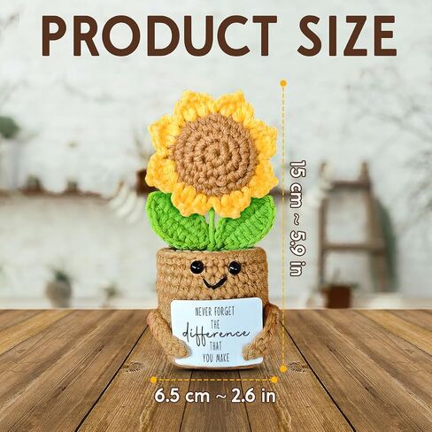Mini Sunflower Crochet Gift for Coworker Teacher Friend Boss, Going Away Retirement Goodbye Leaving Farewell Gifts for Women, Handmade Positive Plant with Card, Never Forget the Difference in Saudi Arabia