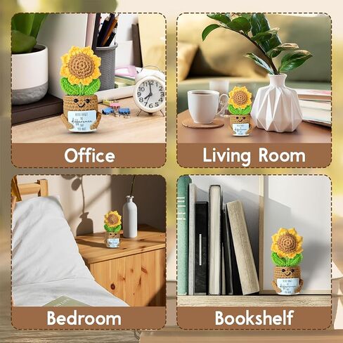 Mini Sunflower Crochet Gift for Coworker Teacher Friend Boss, Going Away Retirement Goodbye Leaving Farewell Gifts for Women, Handmade Positive Plant with Card, Never Forget the Difference in Saudi Arabia