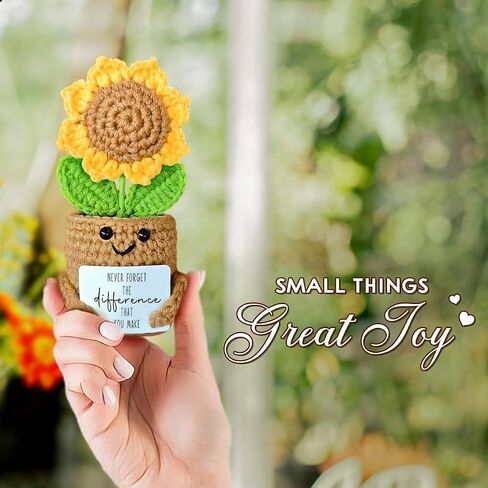 Mini Sunflower Crochet Gift for Coworker Teacher Friend Boss, Going Away Retirement Goodbye Leaving Farewell Gifts for Women, Handmade Positive Plant with Card, Never Forget the Difference in Saudi Arabia