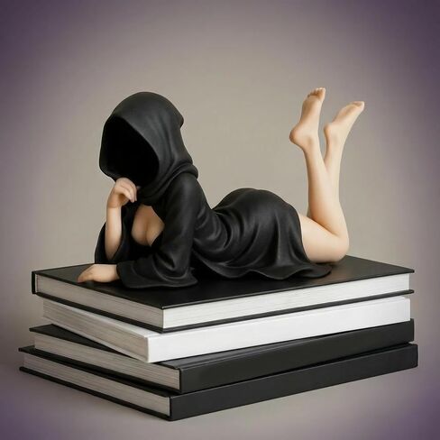 Gothic Witch Resin Ornament, Mysterious and Cute Black Robe Witch Ornament, Halloween & Christmas Home Decor for Bookshelf, Garden & Funy Gift (Lying Down) in Kuwait