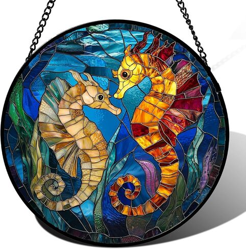 Stained Glass Window Hanging - Triceratops Abstract Dinosaur Suncatcher for Door Terrace Garden Home Decor, Orange Red Sun Catcher Birthday Gifts for Lovers Women Men Dad Mom Nana 7.8 in in Saudi Arabia