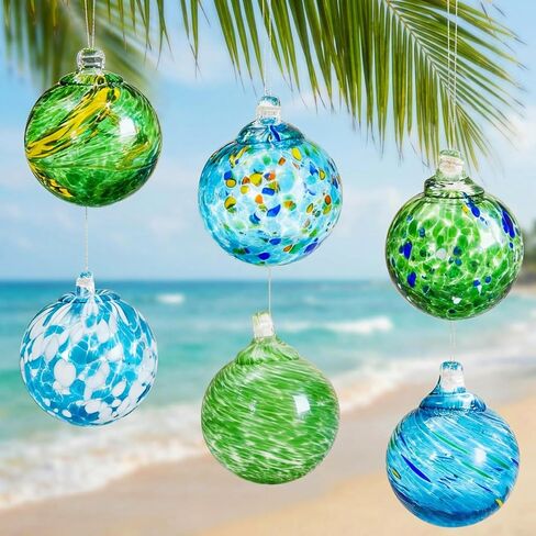 JarThenaAMCS 6Pcs Hand Blown Glass Ball Ornaments 2.4 Inch Summer Beach Gazing Ball Blue Green Hanging Friendship Witch Balls for Hawaii Home Party Garden Wall Window Decor in Kuwait