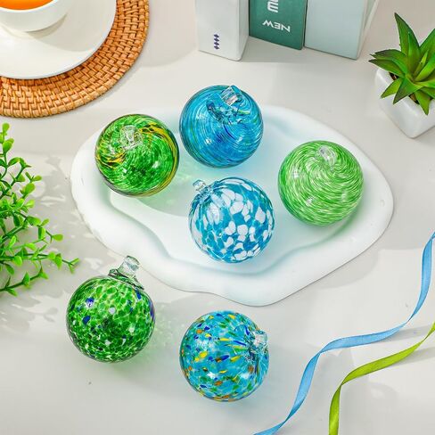 JarThenaAMCS 6Pcs Hand Blown Glass Ball Ornaments 2.4 Inch Summer Beach Gazing Ball Blue Green Hanging Friendship Witch Balls for Hawaii Home Party Garden Wall Window Decor in Kuwait