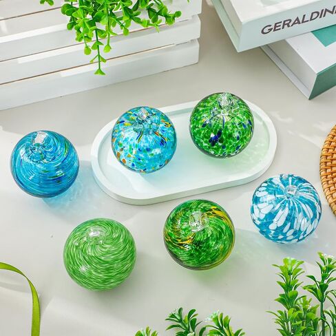 JarThenaAMCS 6Pcs Hand Blown Glass Ball Ornaments 2.4 Inch Summer Beach Gazing Ball Blue Green Hanging Friendship Witch Balls for Hawaii Home Party Garden Wall Window Decor in Kuwait