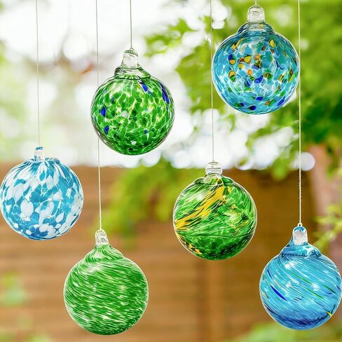 JarThenaAMCS 6Pcs Hand Blown Glass Ball Ornaments 2.4 Inch Summer Beach Gazing Ball Blue Green Hanging Friendship Witch Balls for Hawaii Home Party Garden Wall Window Decor in Kuwait