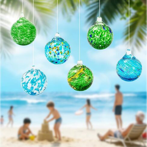 JarThenaAMCS 6Pcs Hand Blown Glass Ball Ornaments 2.4 Inch Summer Beach Gazing Ball Blue Green Hanging Friendship Witch Balls for Hawaii Home Party Garden Wall Window Decor in Kuwait