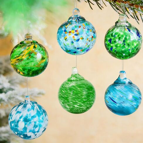 JarThenaAMCS 6Pcs Hand Blown Glass Ball Ornaments 2.4 Inch Summer Beach Gazing Ball Blue Green Hanging Friendship Witch Balls for Hawaii Home Party Garden Wall Window Decor in Kuwait