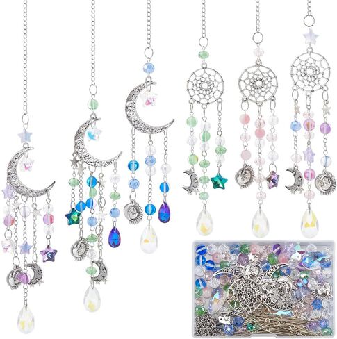 SUNNYCLUE 1 Box DIY 6 Sets Car Charms Making Kit Car Charm Ornament Moon Suncatchers Glass Pendants Star Teardrop Beads Hanging Ornament for Window Home Decoration Supplies in Kuwait