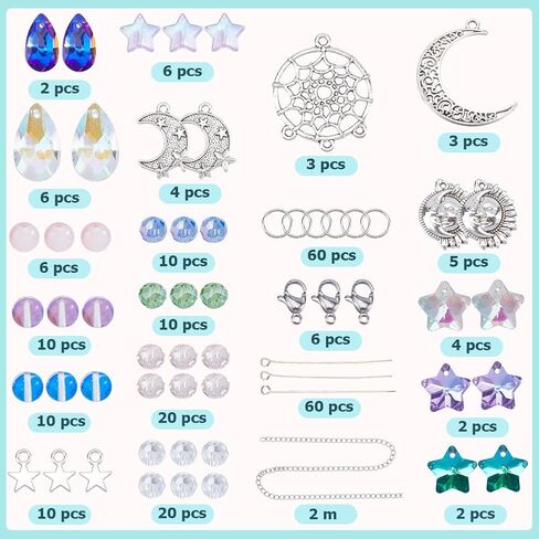 SUNNYCLUE 1 Box DIY 6 Sets Car Charms Making Kit Car Charm Ornament Moon Suncatchers Glass Pendants Star Teardrop Beads Hanging Ornament for Window Home Decoration Supplies in Kuwait