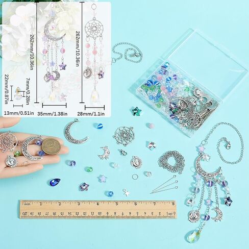 SUNNYCLUE 1 Box DIY 6 Sets Car Charms Making Kit Car Charm Ornament Moon Suncatchers Glass Pendants Star Teardrop Beads Hanging Ornament for Window Home Decoration Supplies in Kuwait