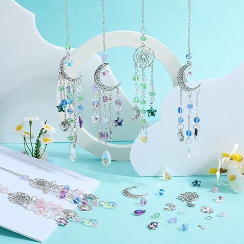 SUNNYCLUE 1 Box DIY 6 Sets Car Charms Making Kit Car Charm Ornament Moon Suncatchers Glass Pendants Star Teardrop Beads Hanging Ornament for Window Home Decoration Supplies in Kuwait