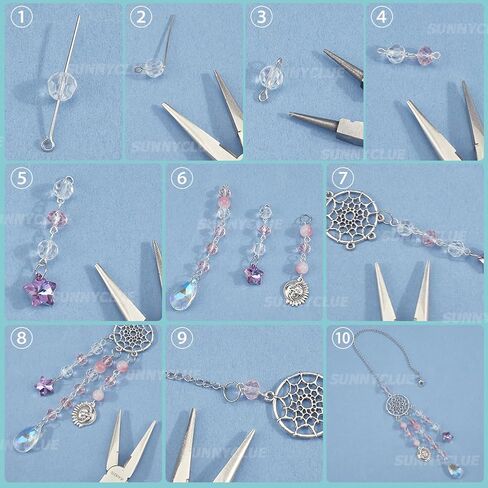 SUNNYCLUE 1 Box DIY 6 Sets Car Charms Making Kit Car Charm Ornament Moon Suncatchers Glass Pendants Star Teardrop Beads Hanging Ornament for Window Home Decoration Supplies in Kuwait