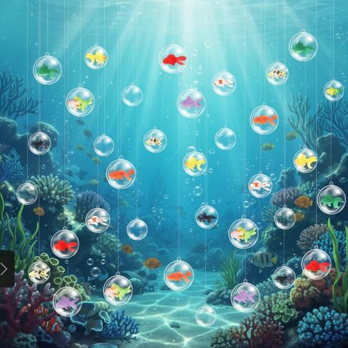 Soulchen 53 Pcs Under The Sea Party Decorations 30 Clear Bubble Ornaments and 22 Fake Floating Fish Crafts with Line Ocean Themed Party Decorations for Summer Birthday Photo Props in Kuwait