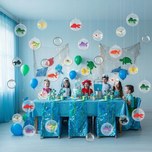 Soulchen 53 Pcs Under The Sea Party Decorations 30 Clear Bubble Ornaments and 22 Fake Floating Fish Crafts with Line Ocean Themed Party Decorations for Summer Birthday Photo Props in Kuwait