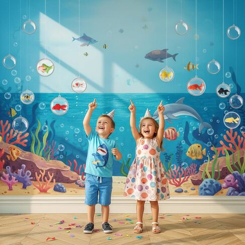 Soulchen 53 Pcs Under The Sea Party Decorations 30 Clear Bubble Ornaments and 22 Fake Floating Fish Crafts with Line Ocean Themed Party Decorations for Summer Birthday Photo Props in Kuwait