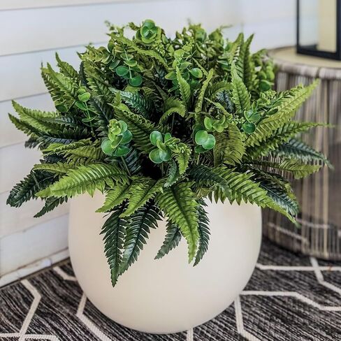 Haute Decor Set of 2 Fern and Eucalyptus Urn Planter Fillers - 24" Wide All-Weather Artificial Greenery for Outdoors with Adjustable Height to Fit Different Pot Sizes in Saudi Arabia