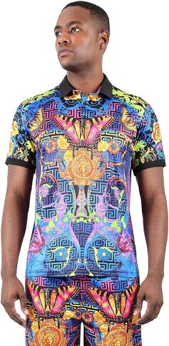 Barabas Men's Medusa Greek Pattern Floral Baroque Polo Shirts 2PSP02 in Saudi Arabia