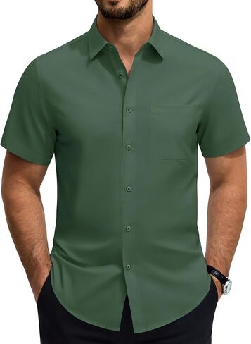 Lion Nardo Cotton Mens Dress Shirts Untucked Short Sleeve Button Down Shirts Stain Shield Dress Shirts for Men Wrinkle Free in Saudi Arabia