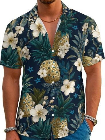 Men's Hawaiian Funny Beach Tropical Short-Sleeve Holiday Print Fun Shirt Casual Button Shirt Unisex in Saudi Arabia