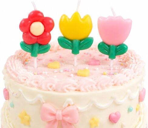 Macaron Color Tulip Flower Birthday Candles, Cute Flower Cake Decoration Candles for Birthday Party, Cake and Dessert Decorations (3-Color A) in Kuwait