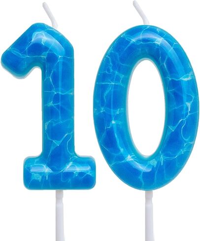Waves Birthday Candles Blue Ocean Themed 10th Birthday Number Candle Cake Toppers for Under the Sea Themed Beach Pool Party Decorations Supplies in Saudi Arabia