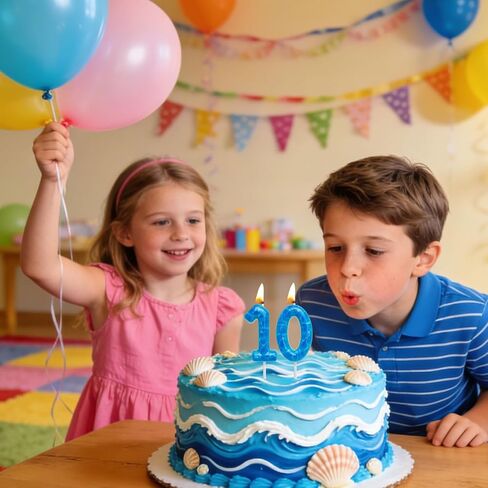 Waves Birthday Candles Blue Ocean Themed 10th Birthday Number Candle Cake Toppers for Under the Sea Themed Beach Pool Party Decorations Supplies in Saudi Arabia