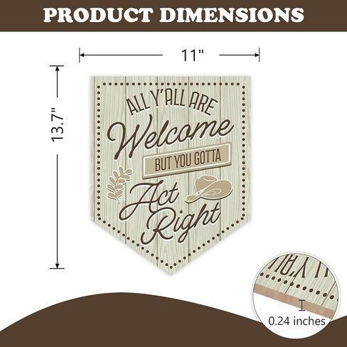 All Y'all are Welcome But You Gotta Act Right Front Door Sign, Funny Western Cowboy Hat Wood Hanger School Classroom Dorm Bedroom Home Decor, Farmhouse Wooden Wreath Wall Hanging Decoration in Saudi Arabia