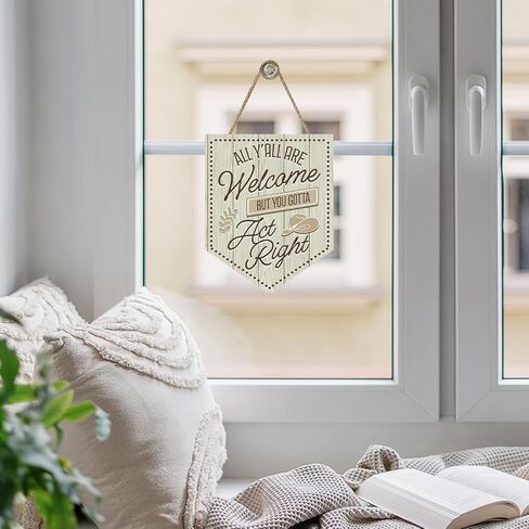 All Y'all are Welcome But You Gotta Act Right Front Door Sign, Funny Western Cowboy Hat Wood Hanger School Classroom Dorm Bedroom Home Decor, Farmhouse Wooden Wreath Wall Hanging Decoration in Saudi Arabia