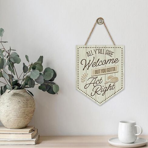 All Y'all are Welcome But You Gotta Act Right Front Door Sign, Funny Western Cowboy Hat Wood Hanger School Classroom Dorm Bedroom Home Decor, Farmhouse Wooden Wreath Wall Hanging Decoration in Saudi Arabia
