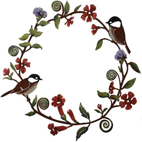 Stainless Steel Spring Wreath - Flowers Wall Art Bird Garland Metal Hanging Wreath for Door Wall Farmhouse Decoration (Size: 30CM) in Kuwait
