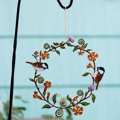 Stainless Steel Spring Wreath - Flowers Wall Art Bird Garland Metal Hanging Wreath for Door Wall Farmhouse Decoration (Size: 30CM) in Kuwait