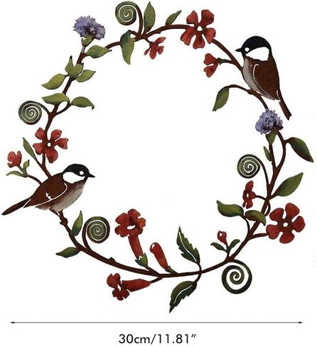 Stainless Steel Spring Wreath - Flowers Wall Art Bird Garland Metal Hanging Wreath for Door Wall Farmhouse Decoration (Size: 30CM) in Kuwait