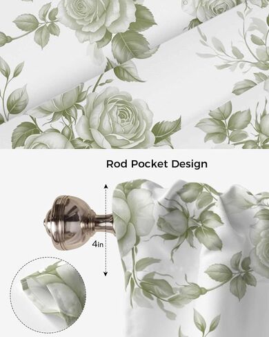Blackout Tie Up Curtains for Windows Vintage Green Rose Flowers Rod Pocket Shade Valances, Watercolor Farm Floral Adjustable Roll Up Balloon Curtain for Bedroom,Bathroom,Kitchen 1 Panel 42x45in in Saudi Arabia