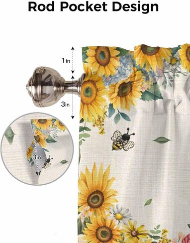 T&H XHome Window Treatment Valances Red Truck with Sunflowers Vintage Country Style Design Rod Pocket Curtain Valance for Kitchen, Bathroom, Living Room, Bedroom 54" W x 18" L in Kuwait