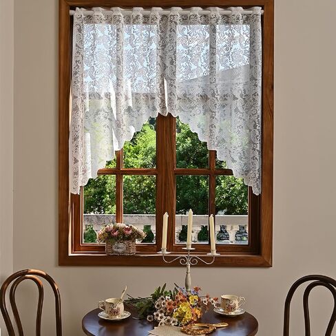 Romantic Elegant Kitchen Valance for Window 39 Inch Length Swallowtail Shape Classic Handmade Crochet Lace Knitting Curtain Tier for Living Room with Rod Eyelet, Vintage Chic Home Decor, 1 Panel White in Saudi Arabia