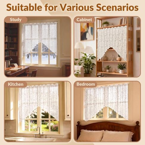 Romantic Elegant Kitchen Valance for Window 39 Inch Length Swallowtail Shape Classic Handmade Crochet Lace Knitting Curtain Tier for Living Room with Rod Eyelet, Vintage Chic Home Decor, 1 Panel White in Saudi Arabia