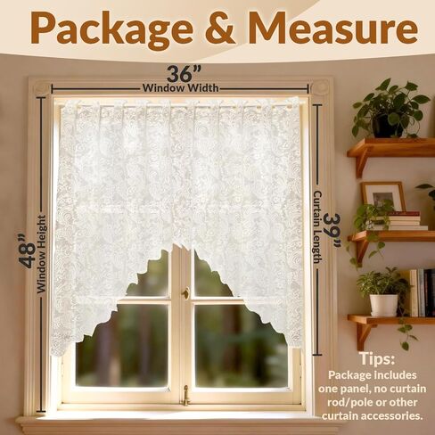 Romantic Elegant Kitchen Valance for Window 39 Inch Length Swallowtail Shape Classic Handmade Crochet Lace Knitting Curtain Tier for Living Room with Rod Eyelet, Vintage Chic Home Decor, 1 Panel White in Saudi Arabia