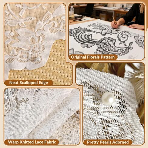 Romantic Elegant Kitchen Valance for Window 39 Inch Length Swallowtail Shape Classic Handmade Crochet Lace Knitting Curtain Tier for Living Room with Rod Eyelet, Vintage Chic Home Decor, 1 Panel White in Saudi Arabia