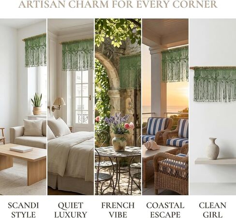 Boho Window Valance, Macrame Window Curation for Decoration, Bohemian Handmade Fringe Curtain Topper, Macrame Curtain Leaf Pattern,Short Curtain Decoration 55“ X 20" Green(No Rod Included) in Saudi Arabia