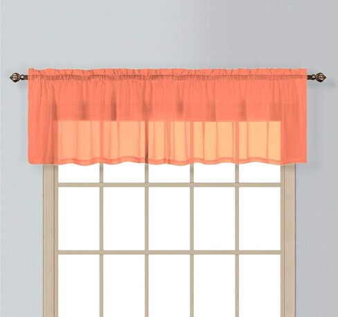 Interior Trends 1 Piece Sheer Voile Rod Pocket Window Curtain Straight Valance (18" Length, Salmon) in Saudi Arabia