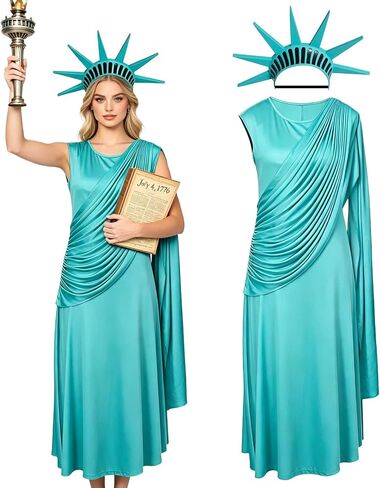 2 Piece Patriotic Collection Adult Statue of Liberty Costume Set for Women in Saudi Arabia