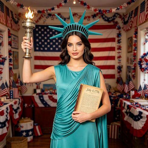 2 Piece Patriotic Collection Adult Statue of Liberty Costume Set for Women in Saudi Arabia