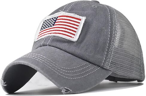 Distressed American Flag Trucker Hat for Men & Women - Vintage Washed Cotton Mesh Baseball Cap in Saudi Arabia