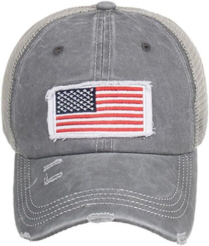 Distressed American Flag Trucker Hat for Men & Women - Vintage Washed Cotton Mesh Baseball Cap in Saudi Arabia