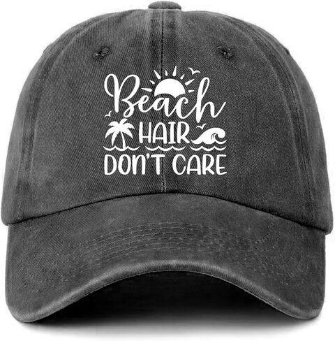 Funny Beach Printed Hat for Women - Beach Hair Don't Care - Adjustable Washed Cotton Sun Baseball Cap - Summer Gifts for Beaches Lovers - Birthday Gifts for Mom Wife Bestie White in Saudi Arabia