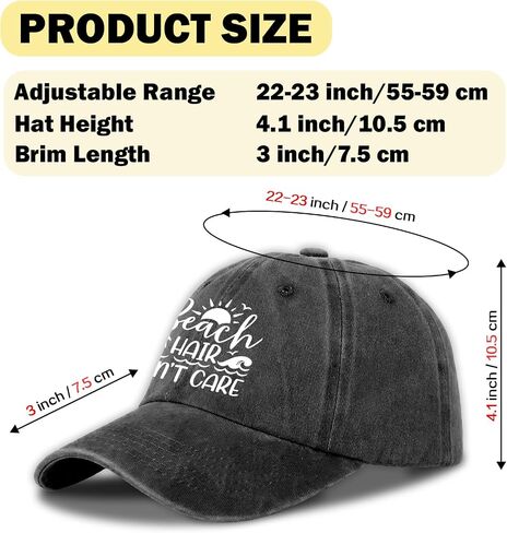 Funny Beach Printed Hat for Women - Beach Hair Don't Care - Adjustable Washed Cotton Sun Baseball Cap - Summer Gifts for Beaches Lovers - Birthday Gifts for Mom Wife Bestie White in Saudi Arabia