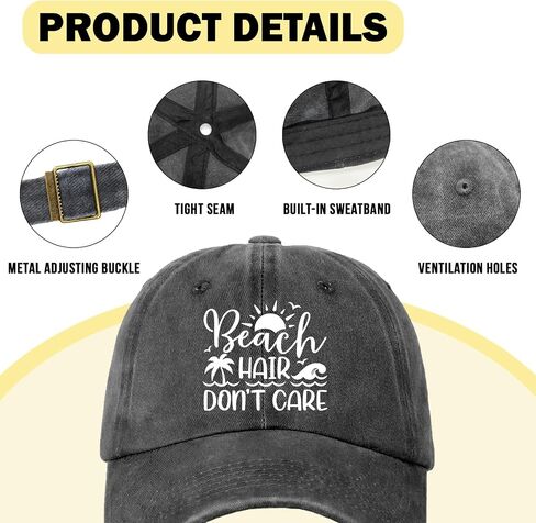 Funny Beach Printed Hat for Women - Beach Hair Don't Care - Adjustable Washed Cotton Sun Baseball Cap - Summer Gifts for Beaches Lovers - Birthday Gifts for Mom Wife Bestie White in Saudi Arabia