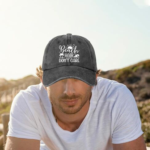 Funny Beach Printed Hat for Women - Beach Hair Don't Care - Adjustable Washed Cotton Sun Baseball Cap - Summer Gifts for Beaches Lovers - Birthday Gifts for Mom Wife Bestie White in Saudi Arabia