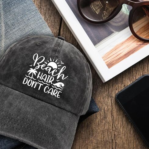 Funny Beach Printed Hat for Women - Beach Hair Don't Care - Adjustable Washed Cotton Sun Baseball Cap - Summer Gifts for Beaches Lovers - Birthday Gifts for Mom Wife Bestie White in Saudi Arabia