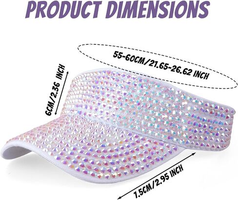Rhinestone Sun Visor for Women, Adjustable Sparkly Summer Beach Visor Hat, Bling Shiny Golf Tennis Outdoor Sports Cap in Kuwait